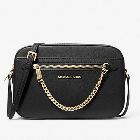 Michael Kors Jet Set Small Saffiano Leather Crossbody Bag Gold Tone Hardware - Picture 1 of 13